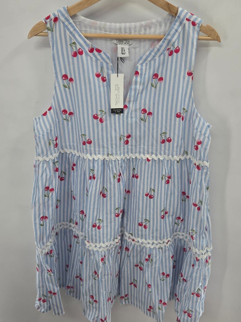Rachel Zoe Blue White Striped Cherry Print Tiered Sundress Size 8